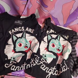 Killstar Clothing Lot of 2 Women's Large Two T-shirts Long Sleeve Black Cat Tops